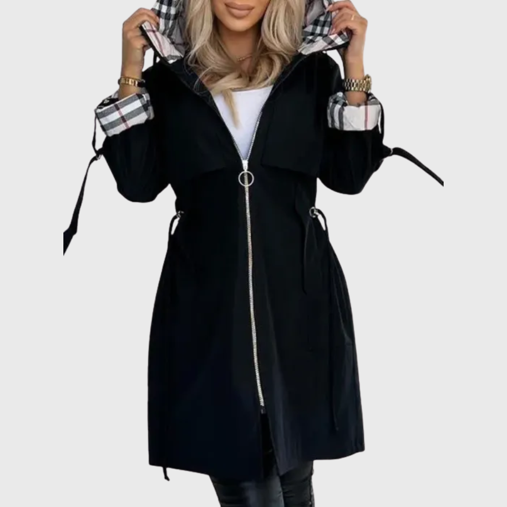 Rivka™ | Drawstring-Waist Zip-Front Hooded Parka Coat