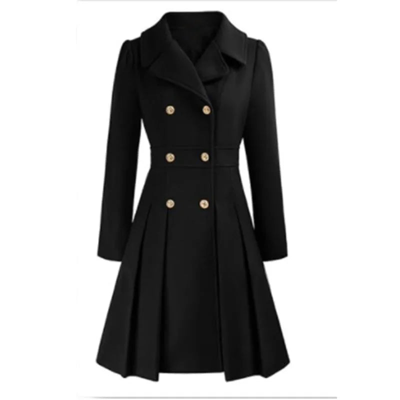 Alethea™ | Pleated Double-Breasted Fit-and-Flare Coat