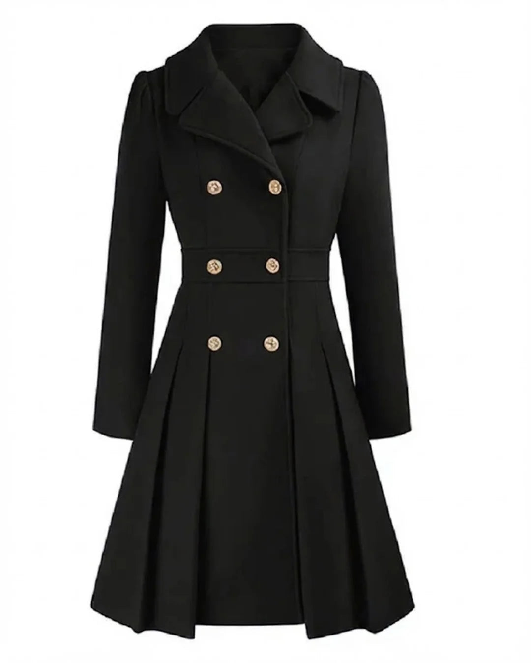 Sofia™ | Gold-Buttoned Double-Breasted Fit-and-Flare Coat