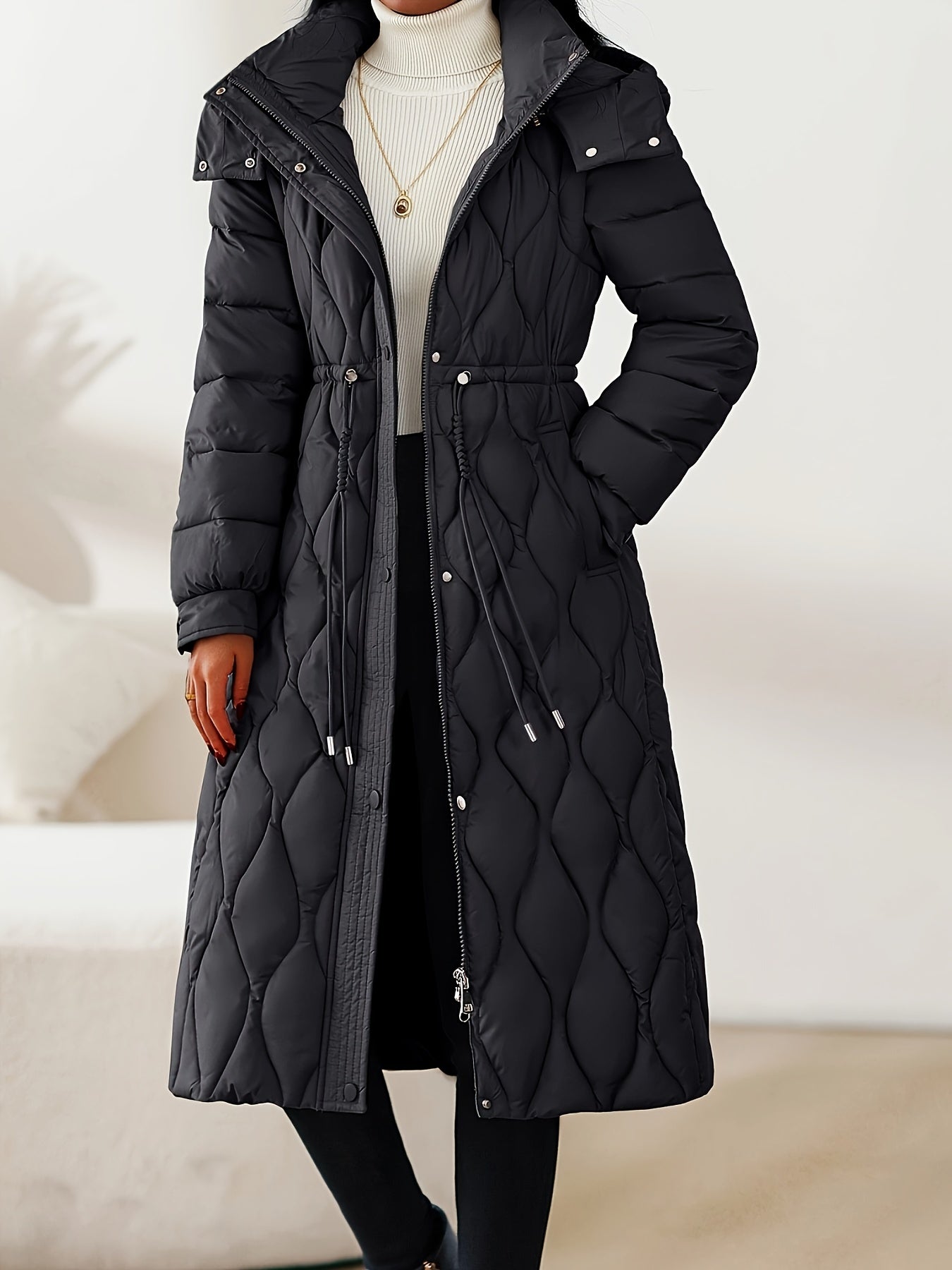 Lila™ | Quilted Drawstring Longline Puffer Coat