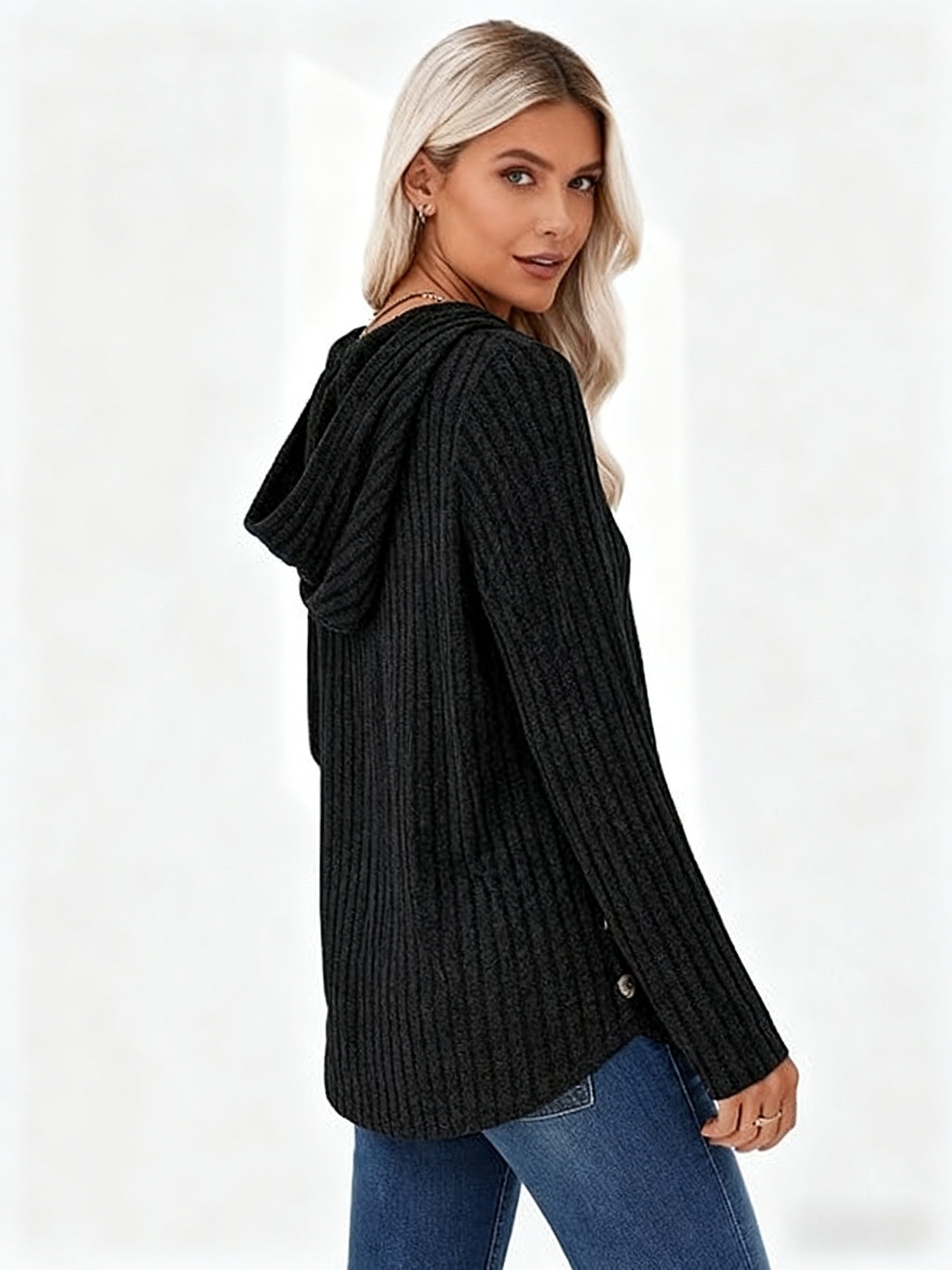 Victoria™ | Ribbed Knit Drawstring Hooded Sweater