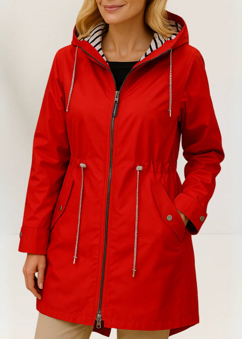 Rebecca™ | Striped-Lined Drawstring-Waist Hooded Parka Coat