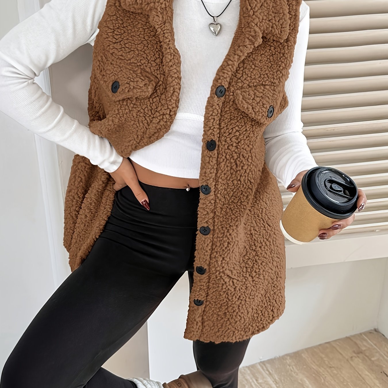 Ava™ | Sherpa Button-Front Longline Blazer