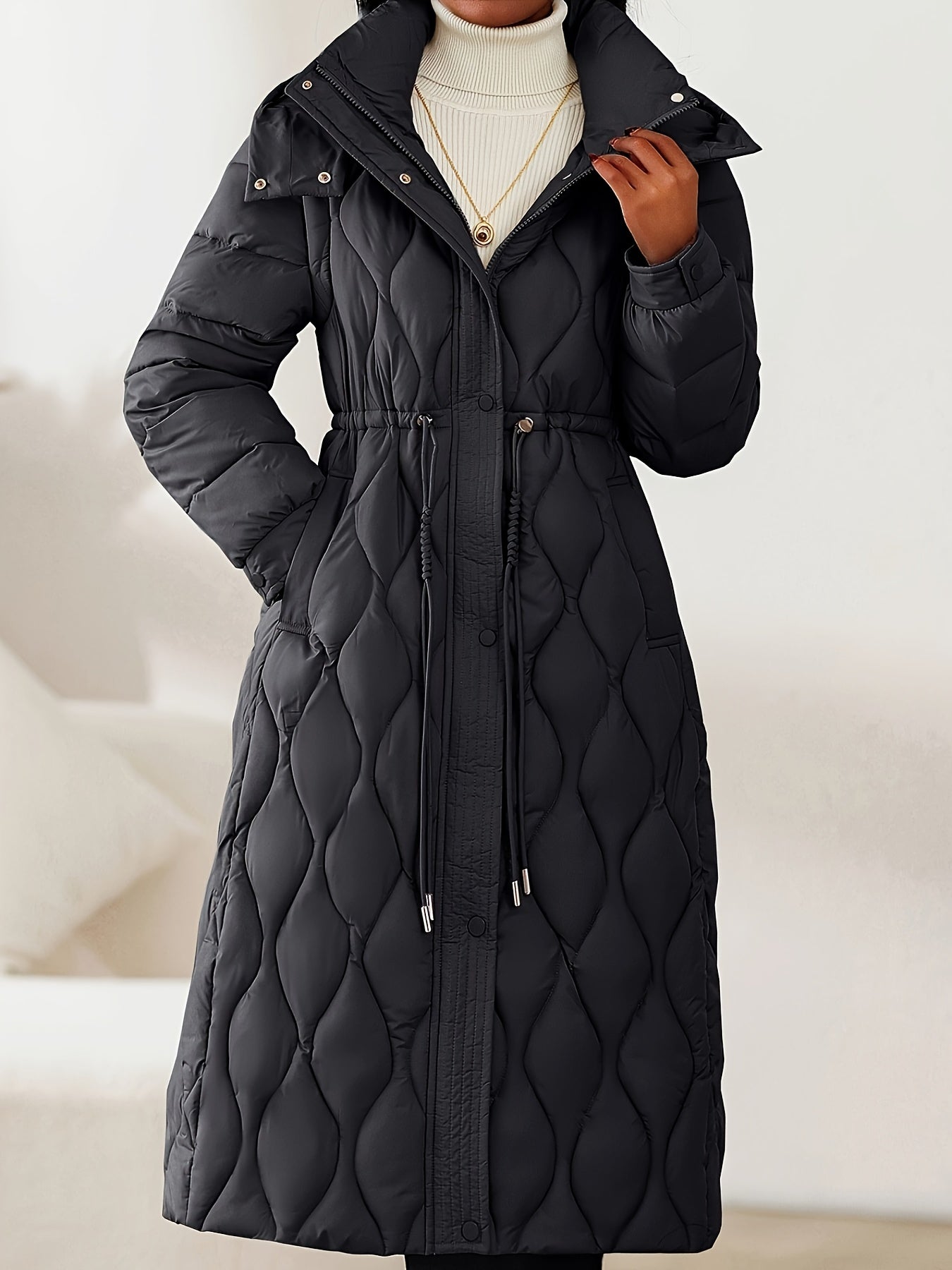 Lila™ | Quilted Drawstring Longline Puffer Coat