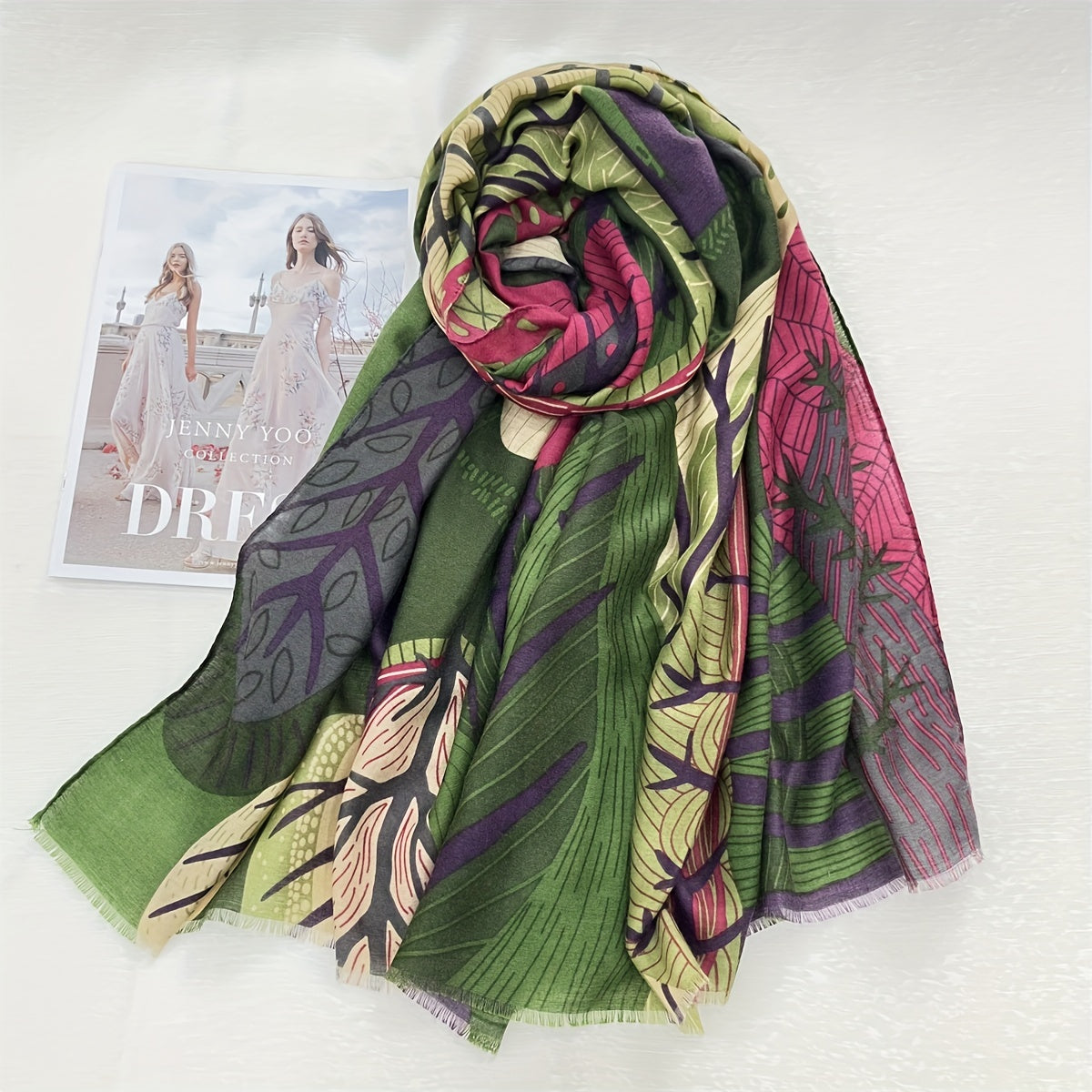 Tamara™ | Leaf-Print Multicolor Oblong Scarf Wrap