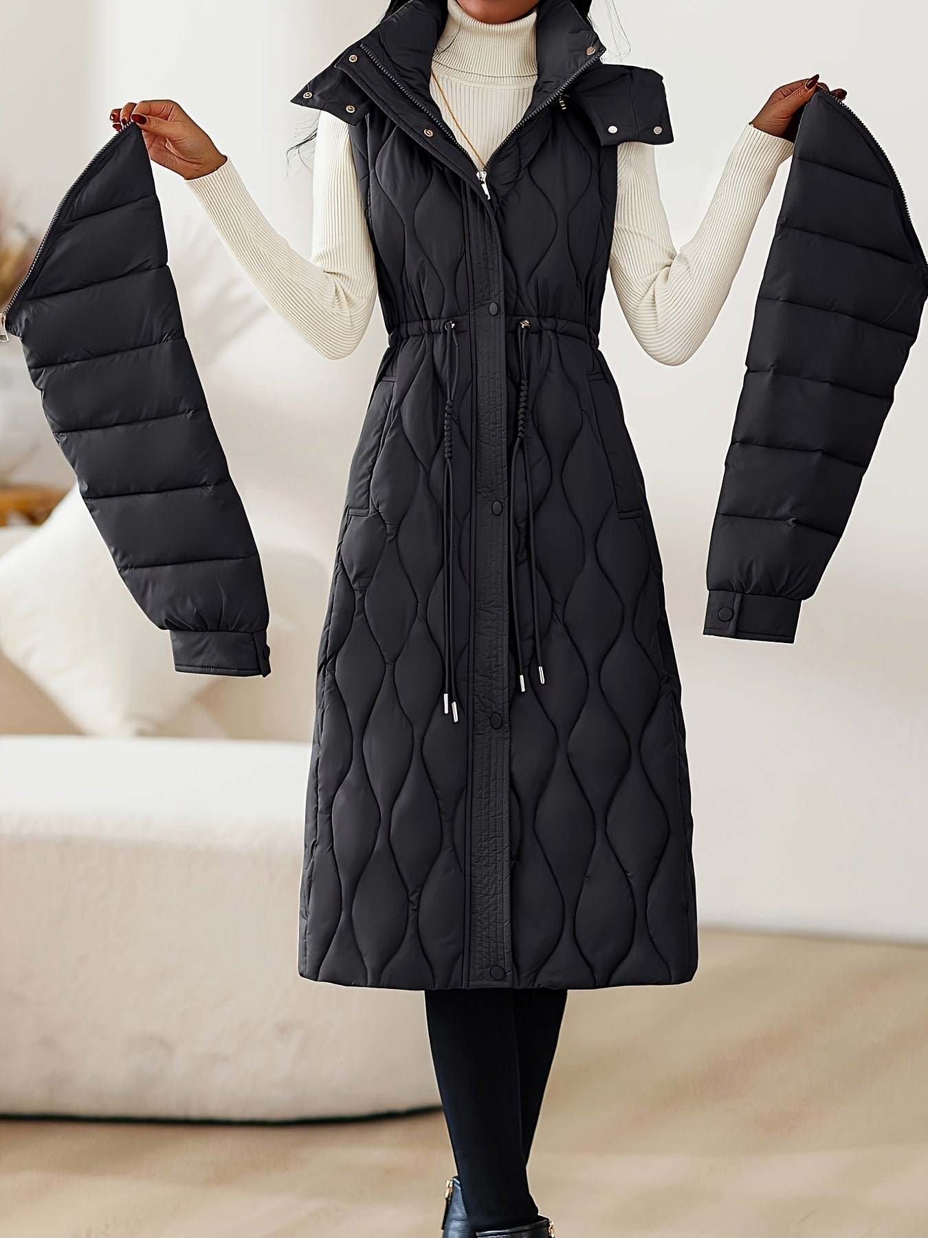 Lila™ | Quilted Drawstring Longline Puffer Coat