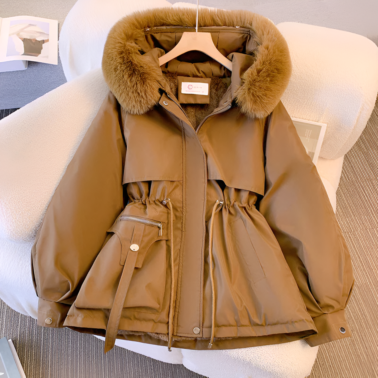 Hanan™ | Faux-Fur Hood Drawstring-Waist Anorak Jacket