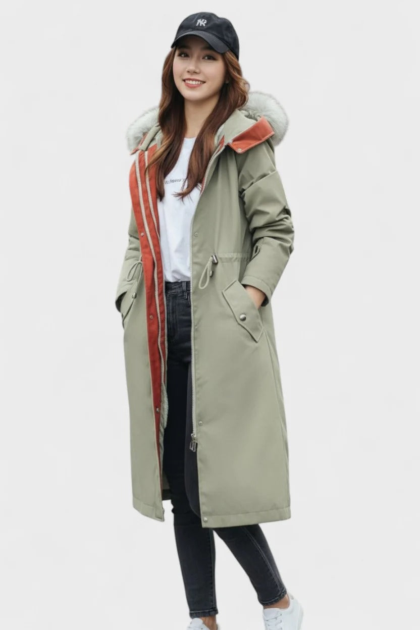 Diora™ | Faux-Fur Hood Drawstring-Waist Anorak Coat