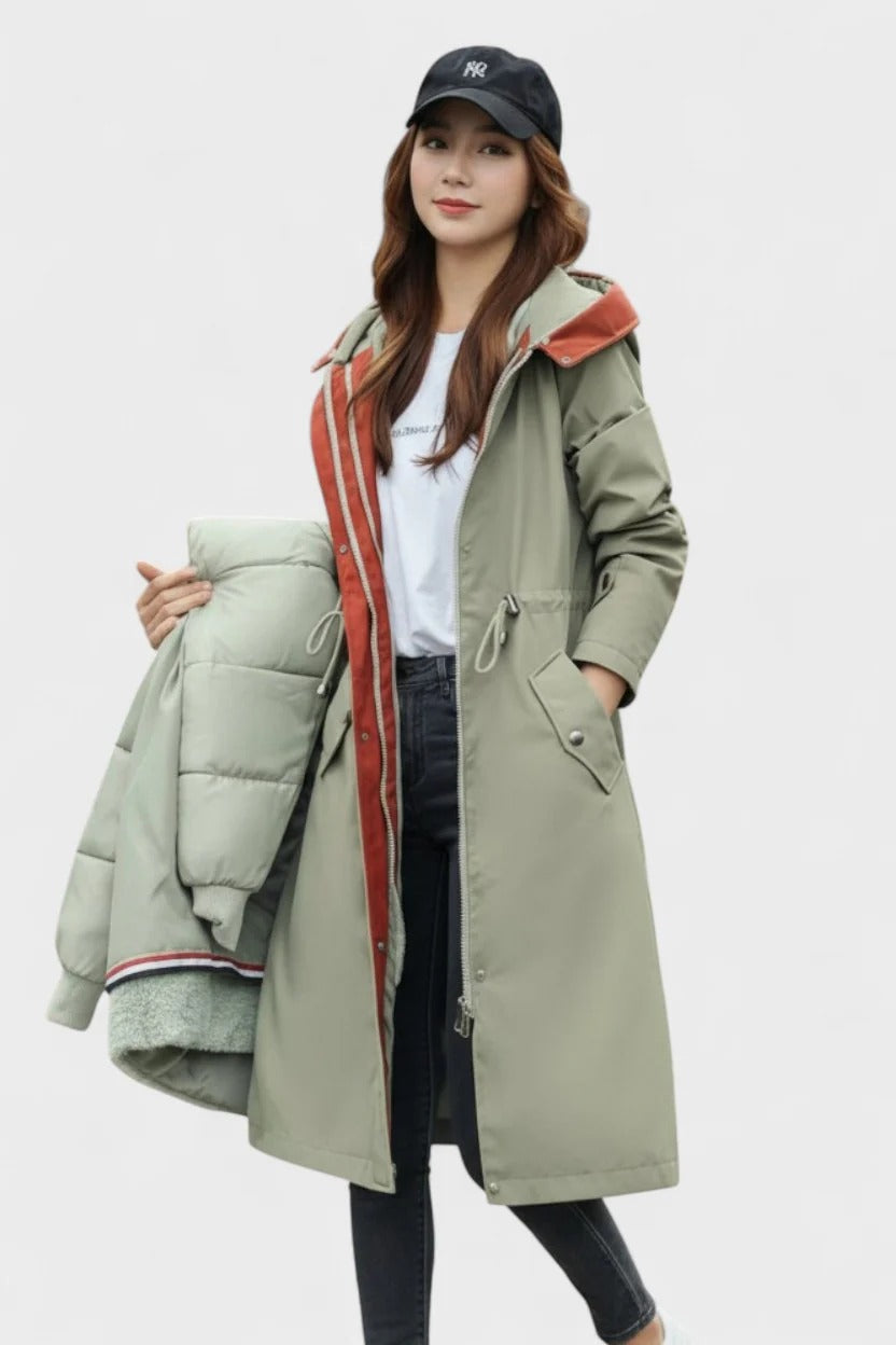 Diora™ | Faux-Fur Hood Drawstring-Waist Anorak Coat