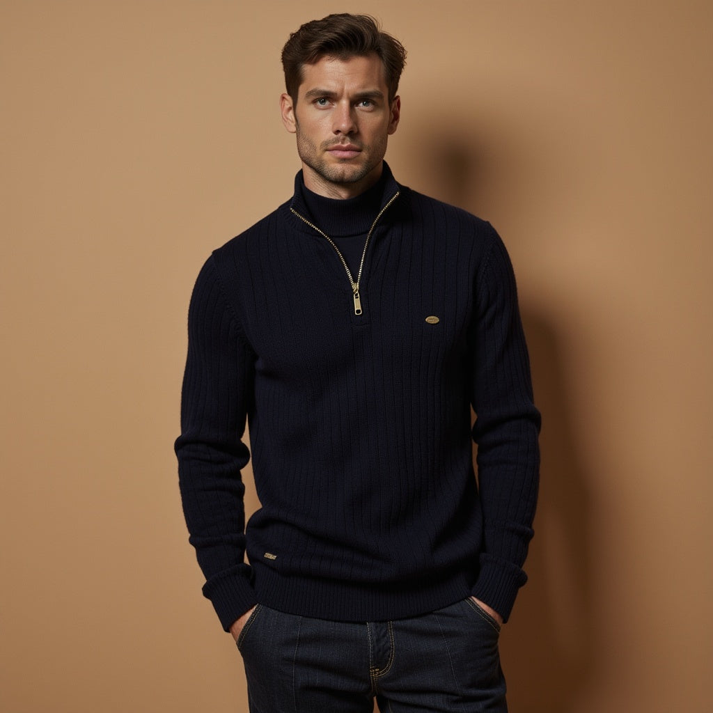 James™ | Ribbed Half-Zip Mock-Neck Sweater